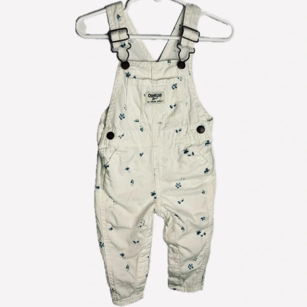 OshKosh B'gosh Ivory Overalls with Blue Floral Design